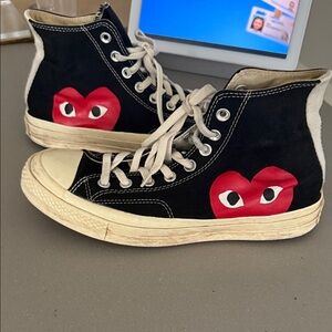 Converse Black High-Tops with Red Heart Accent